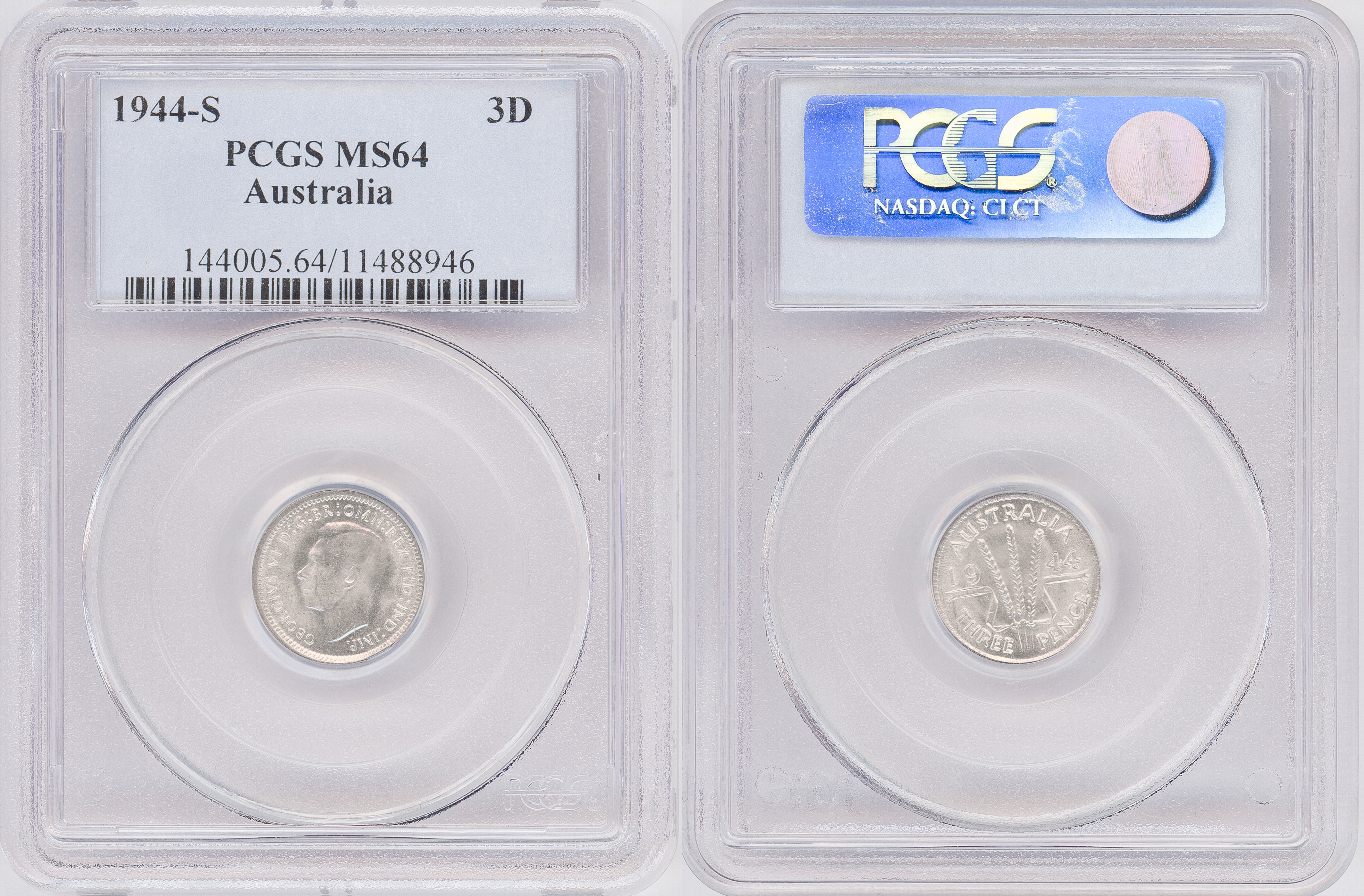 George VI, Threepence, 1944-S, PCGS MS64