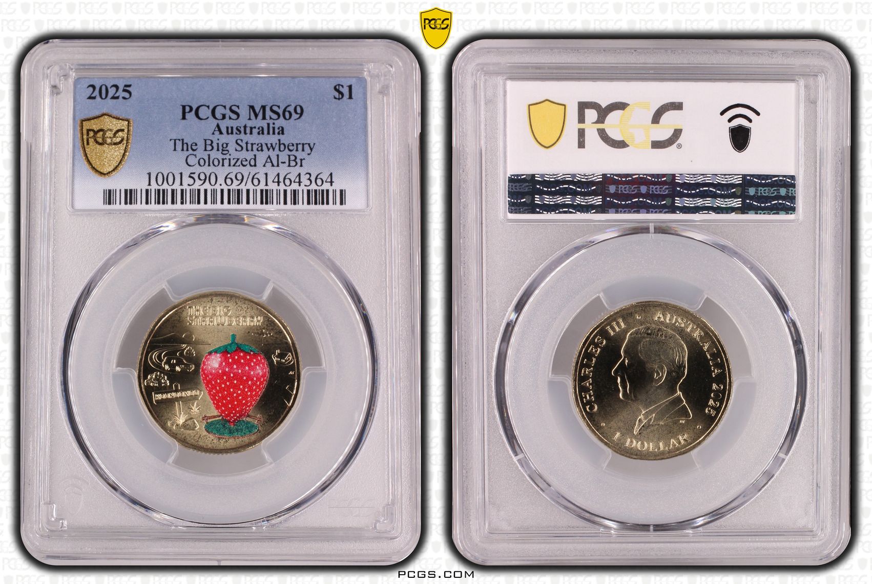 304 · The Big Strawberry Colourised AlBr, 1/0, One Dollar, 2025,  MS69