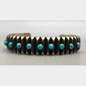 Turquoise And Sterling Silver Bracelet By Leander Tahe