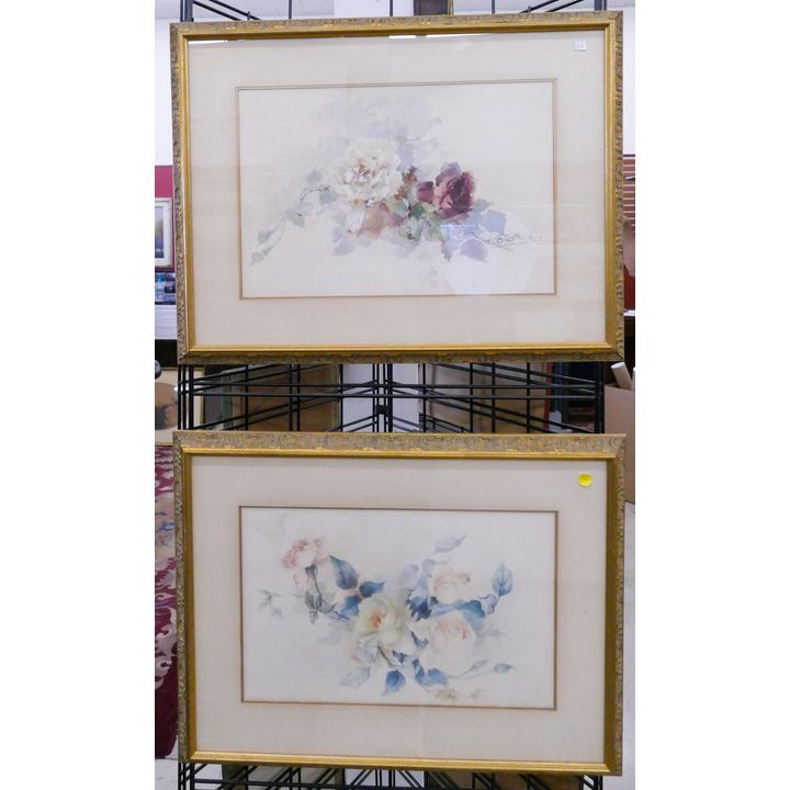 2pc Margaret McKinney Husted Floral Watercolors Framed- 20x26''