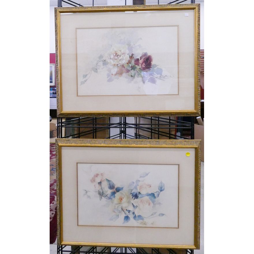 2pc Margaret McKinney Husted Floral Watercolors Framed- 20x26''