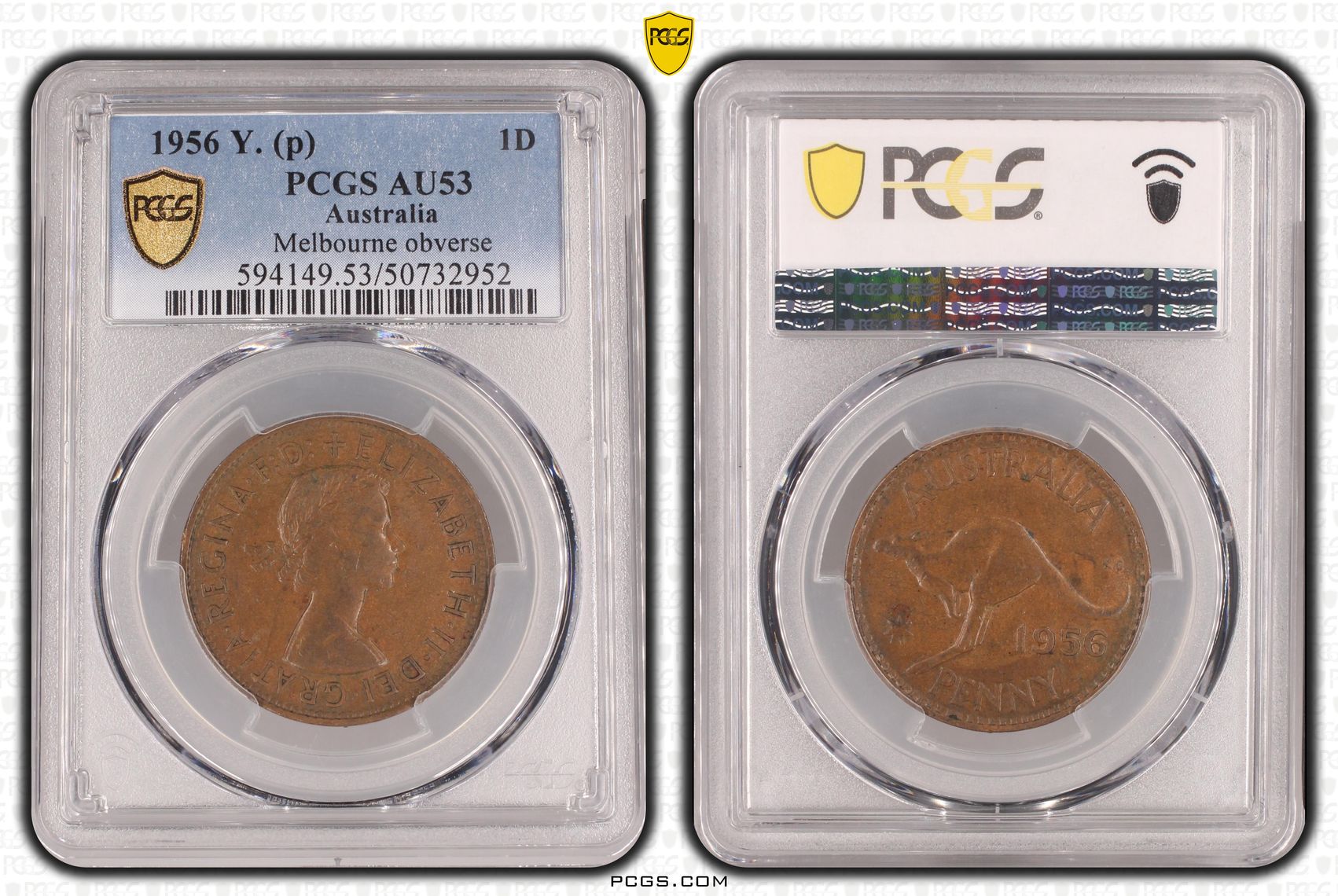 Melbourne obverse, Penny, 1956, PCGS AU53BN