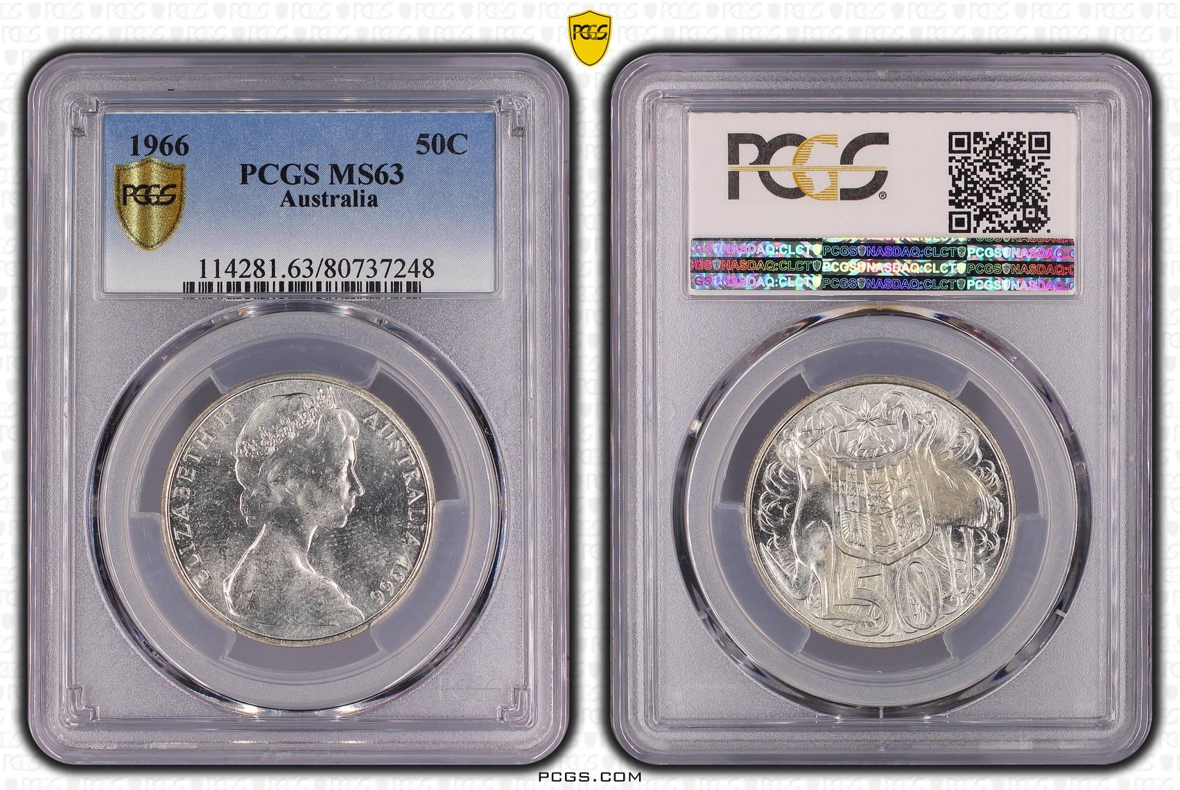 1966 Australian Fifty Cent, 50c Silver PCGS - MS63 -248