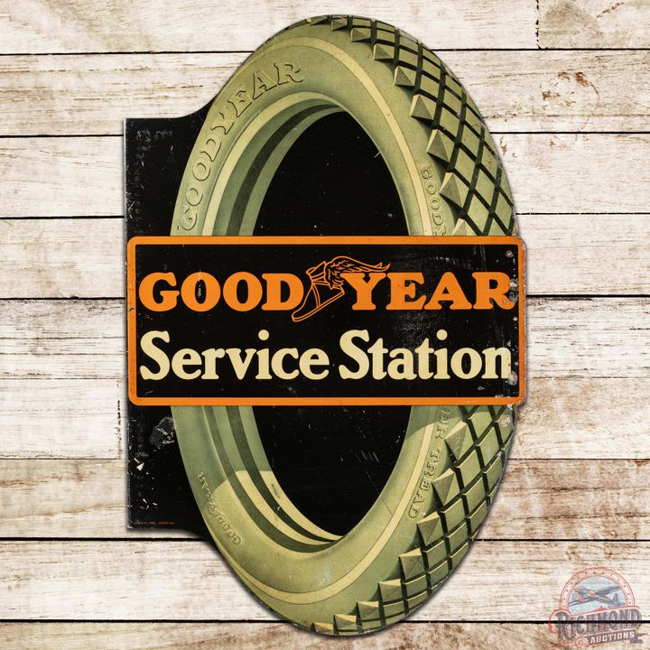 Goodyear Service Station DS Tin Flange Sign w/ Tire