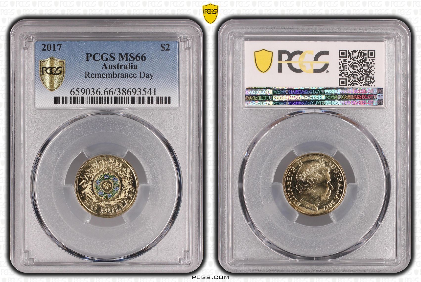 Remembrance Day Colorized , Two Dollar, 2017, PCGS MS66