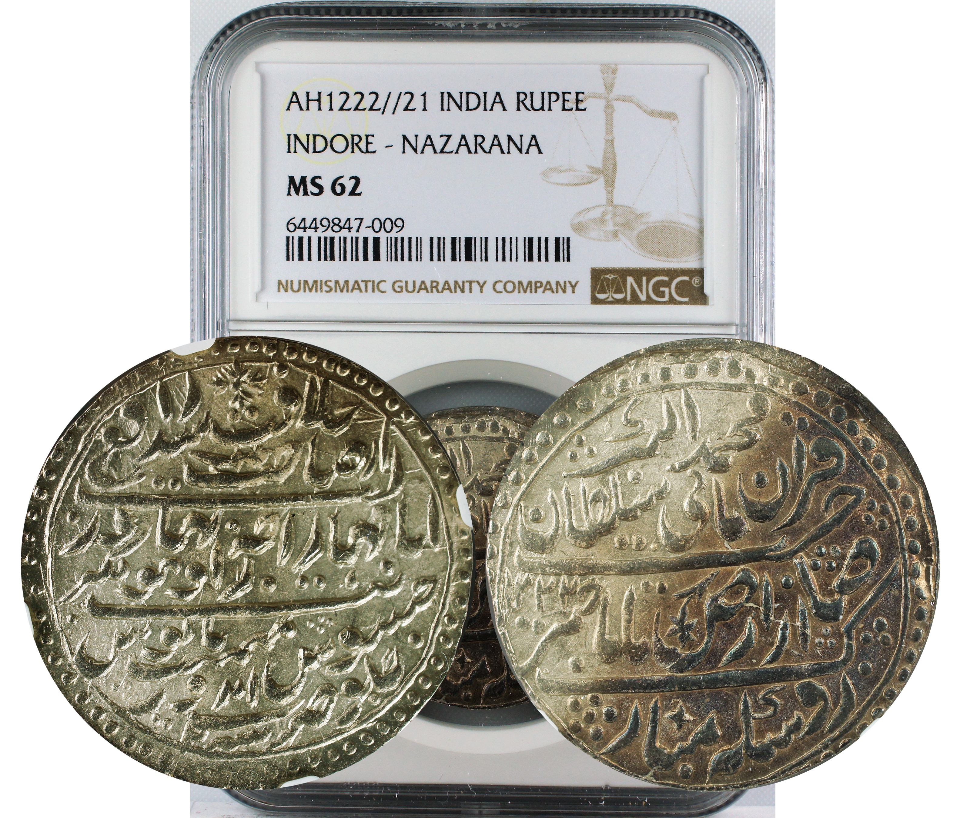 AH 1222//21 INDIA RUPEE INDORE-NAZARANA MS62