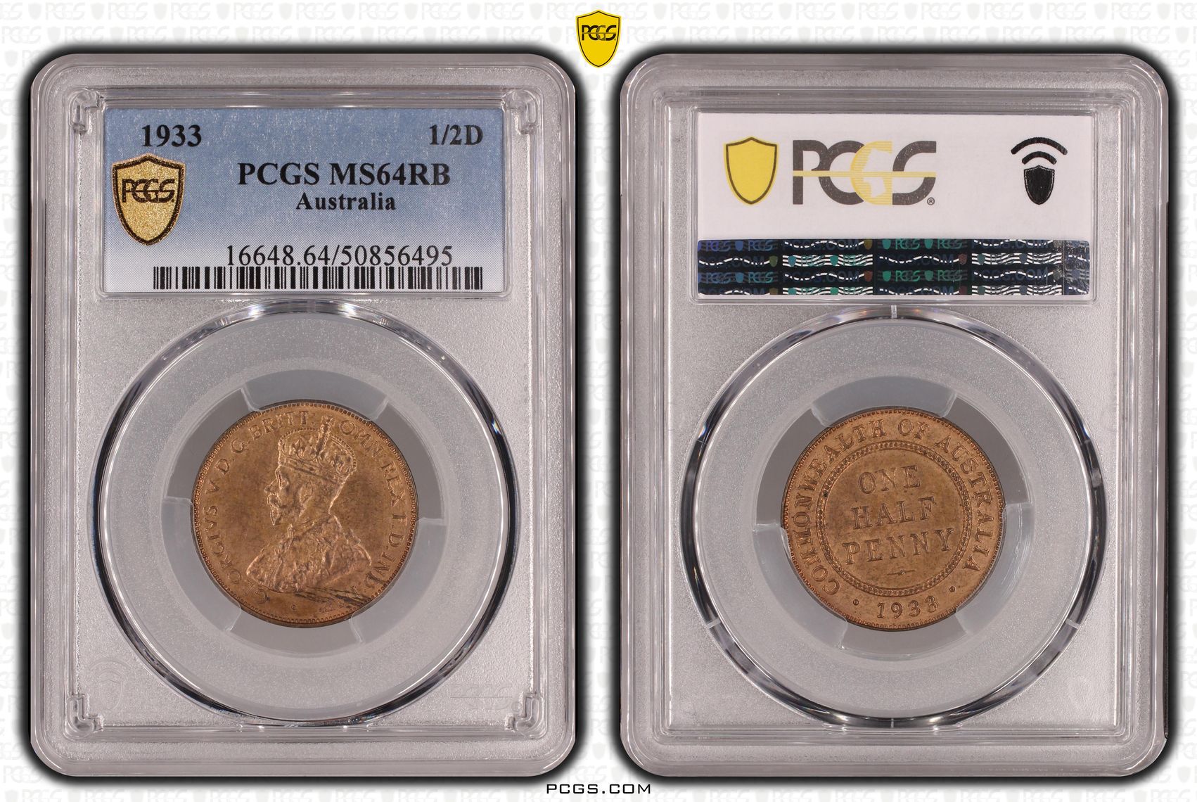 Halfpenny, 1933, PCGS MS64RB