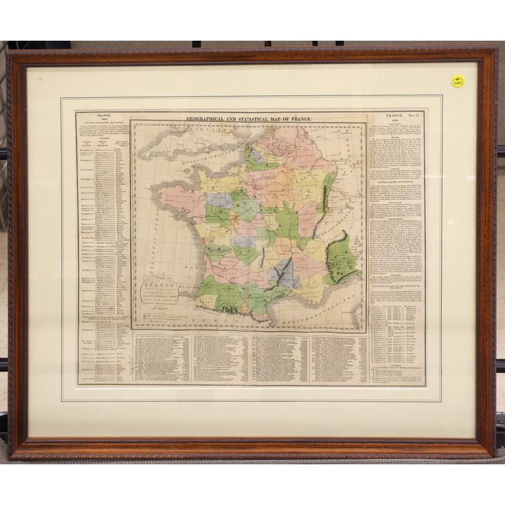 Antique Geographical Map of France Engraving Framed 24''x28''