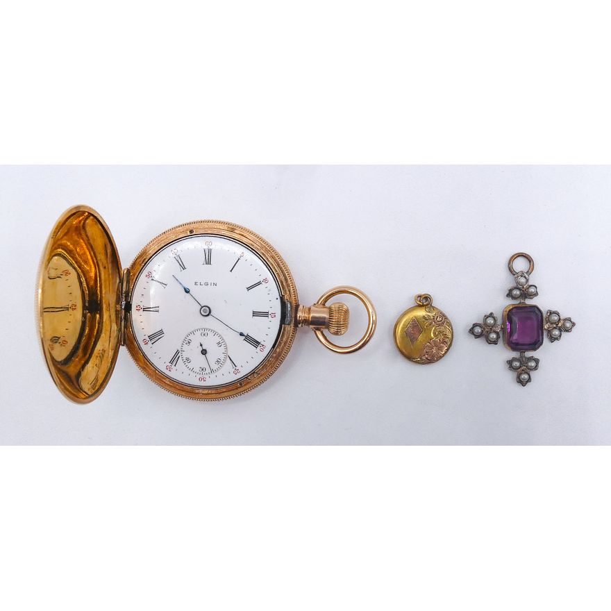Box Victorian Pocket Watch & Jewelry