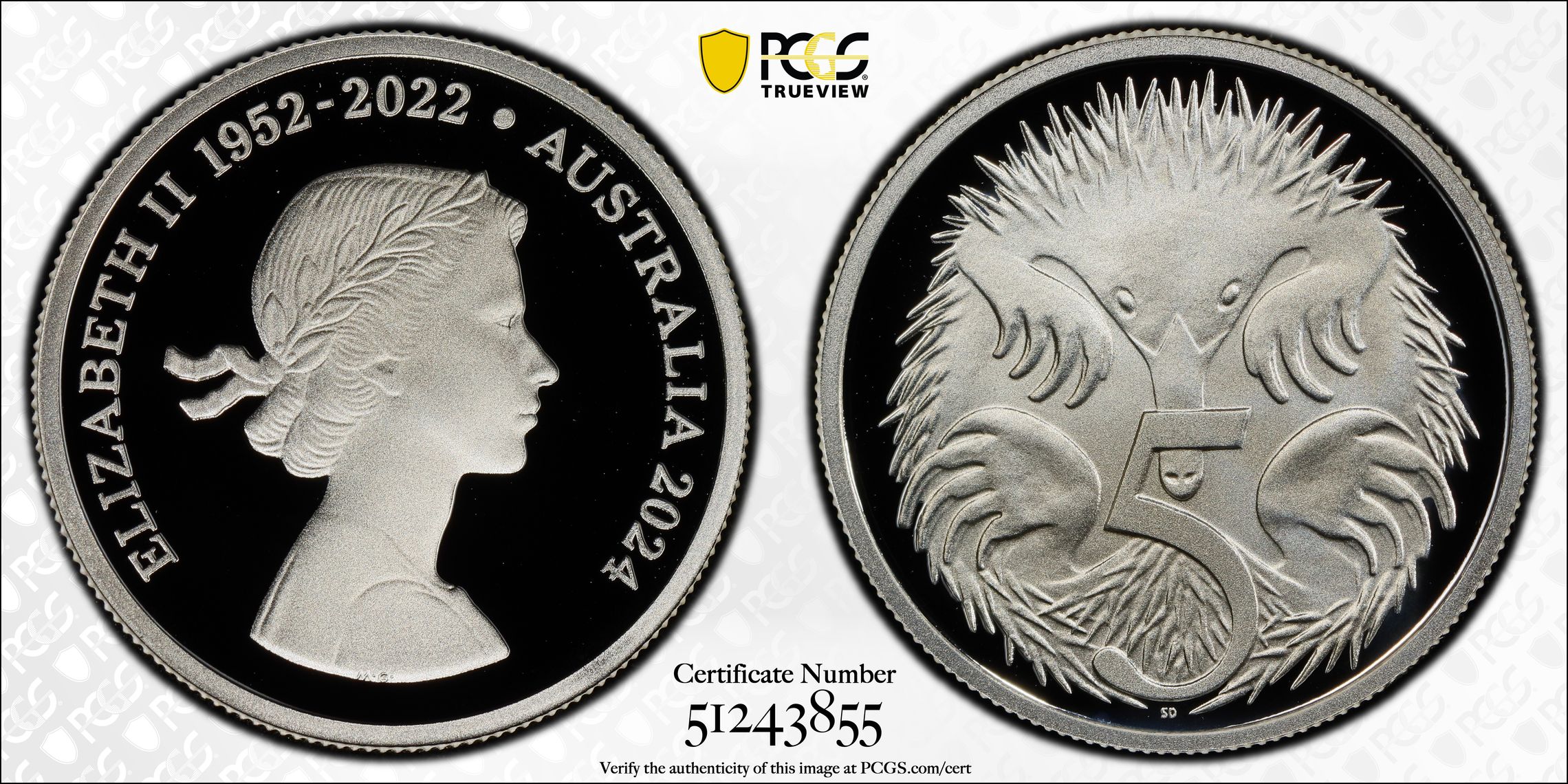 Queen Elizabeth II Silver, Five Cent, 2024, PCGS PR70DCAM