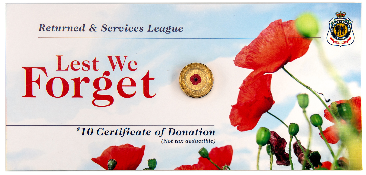 Elizabeth II, Remembrance RSL, Two Dollars, 2012, UNC