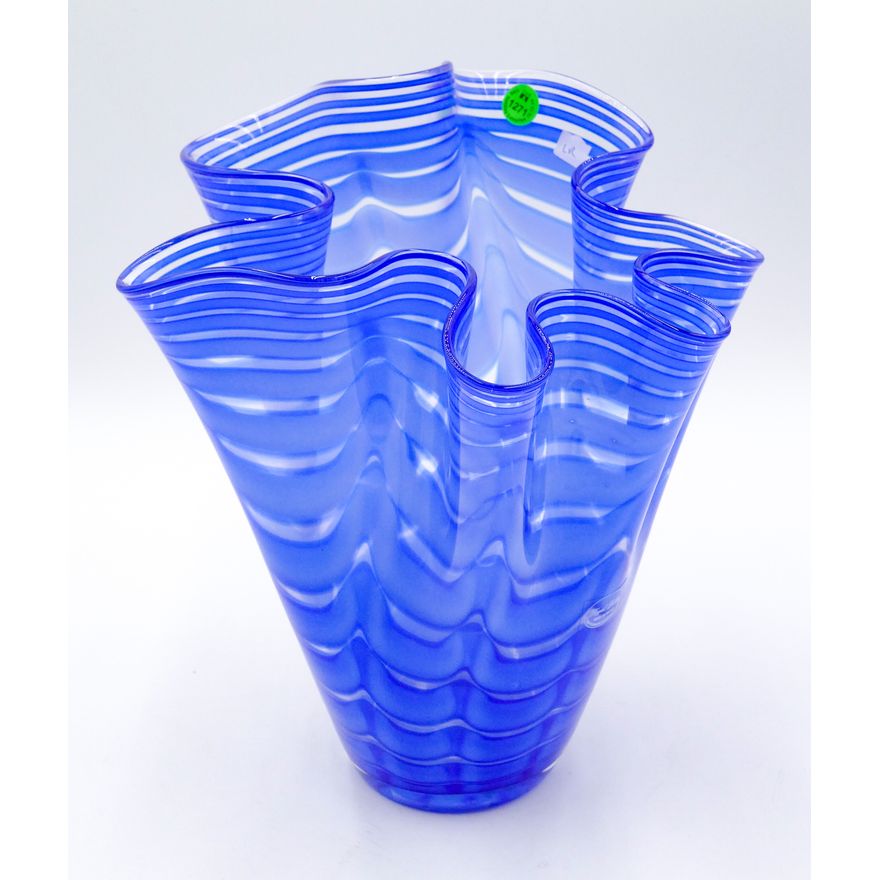 Royal Gallery Cobalt Ruffled Glass Vase 10.5''x12''