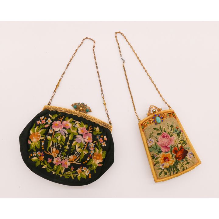 2pc Jeweled Needlework Handbags- largest 8''