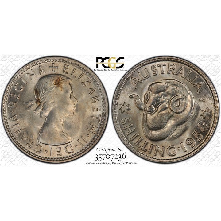 Elizabeth II, Shilling, 1954(m), PCGS MS 65