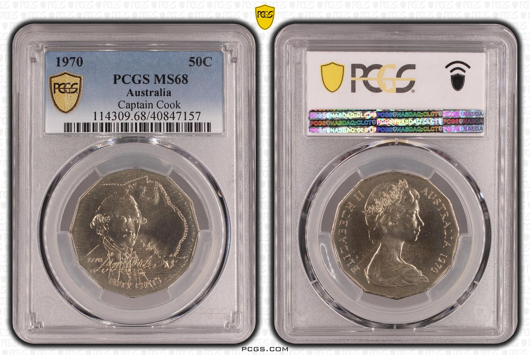 1970 Australia Fifty Cent, 50c Cook PCGS - MS68 -157