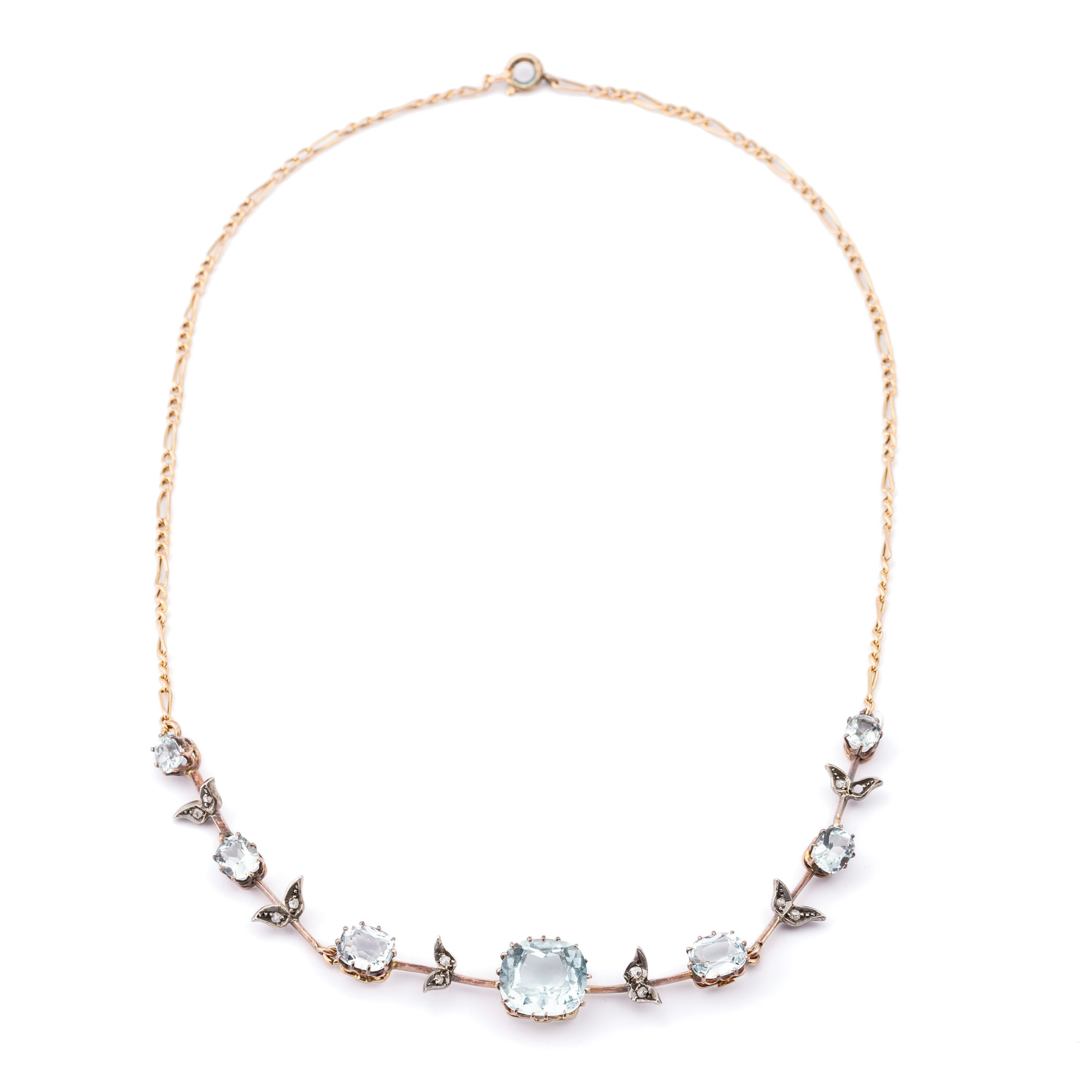 Aquamarine & Diamond Necklet 8ct Gold,