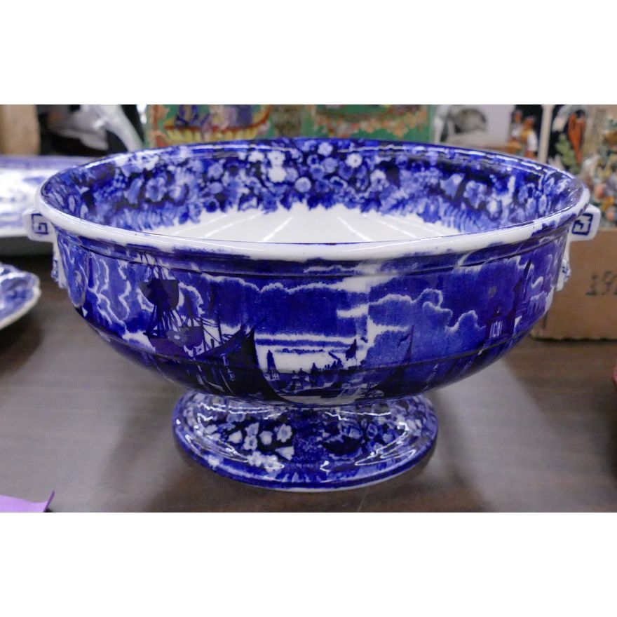 Wedgwood Flow Blue Ironstone Compote w/ Venetian Scene- 6x11''