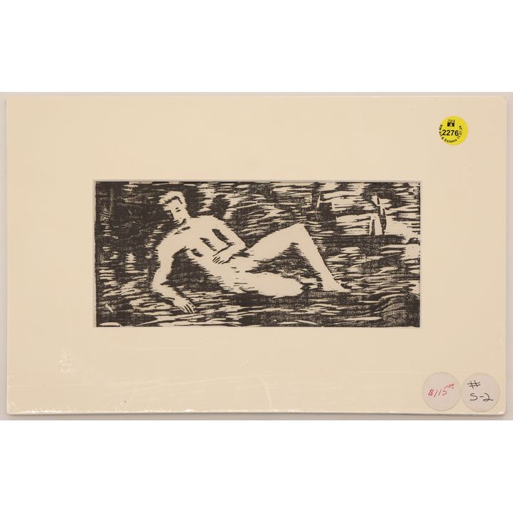Byron Gardner ''Man Reclining'' 1949 Woodcut Matted 8.25''x13''