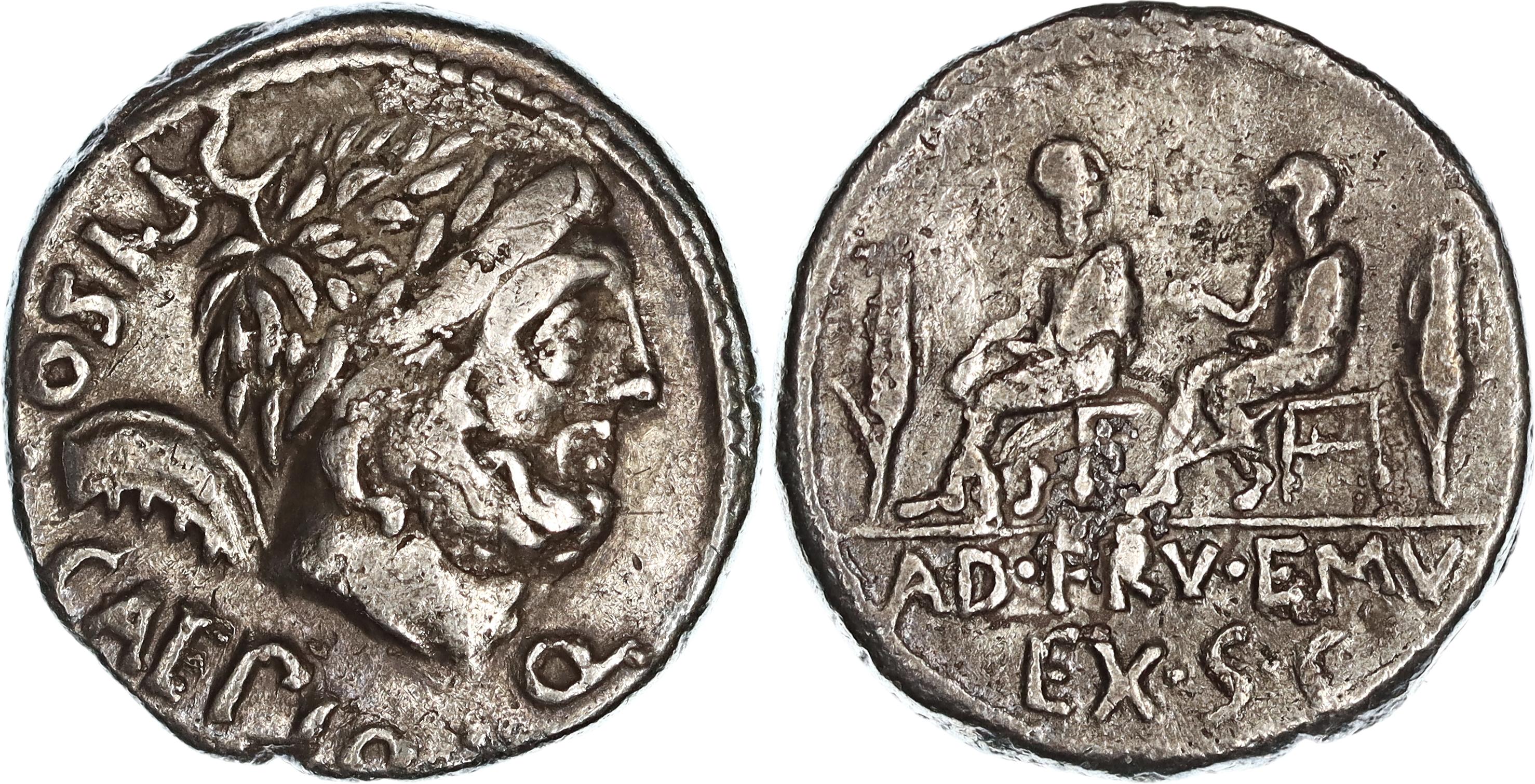 Roman Republic, L. Calpurnius Piso Caesoninus & Q. Servilius Caepio, Silver Denarius, 100 BC, nVF