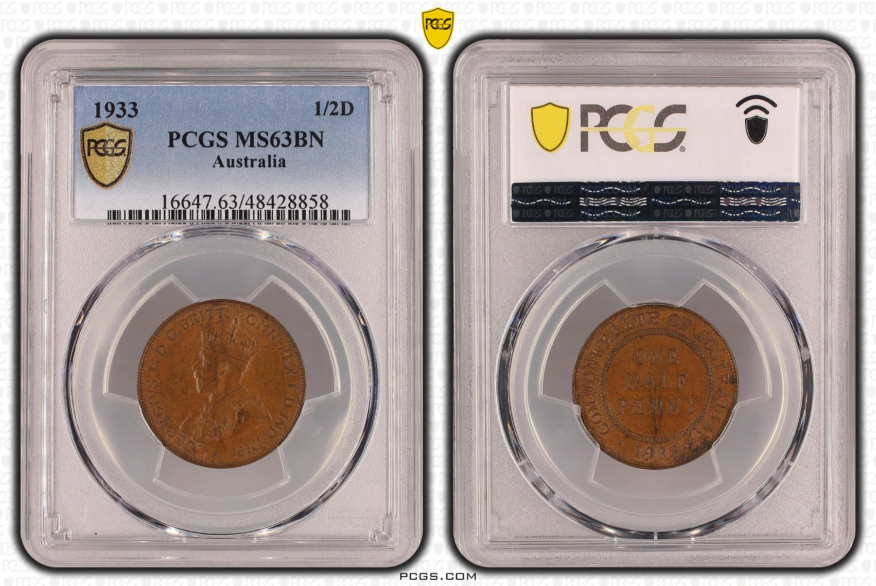 Halfpenny, 1933, PCGS MS 63BN