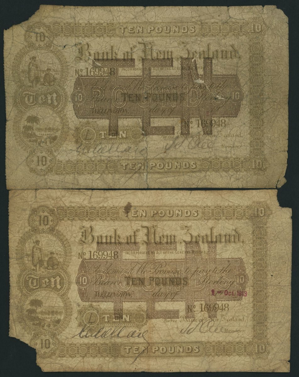 Bank of New Zealand, [2 notes] contemporary forgeries for 10 Pounds ...