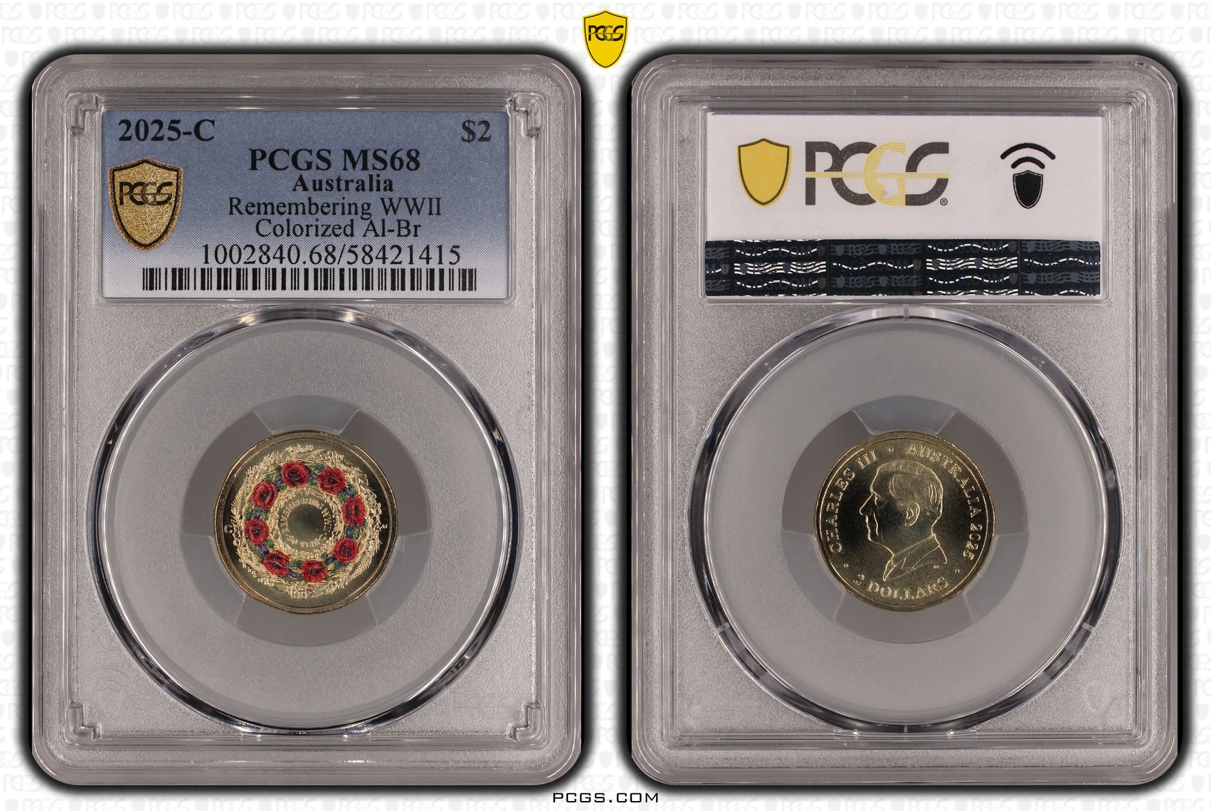 Remembering WWII Colourised AlBr, Two Dollar, 2025-C, PCGS MS68