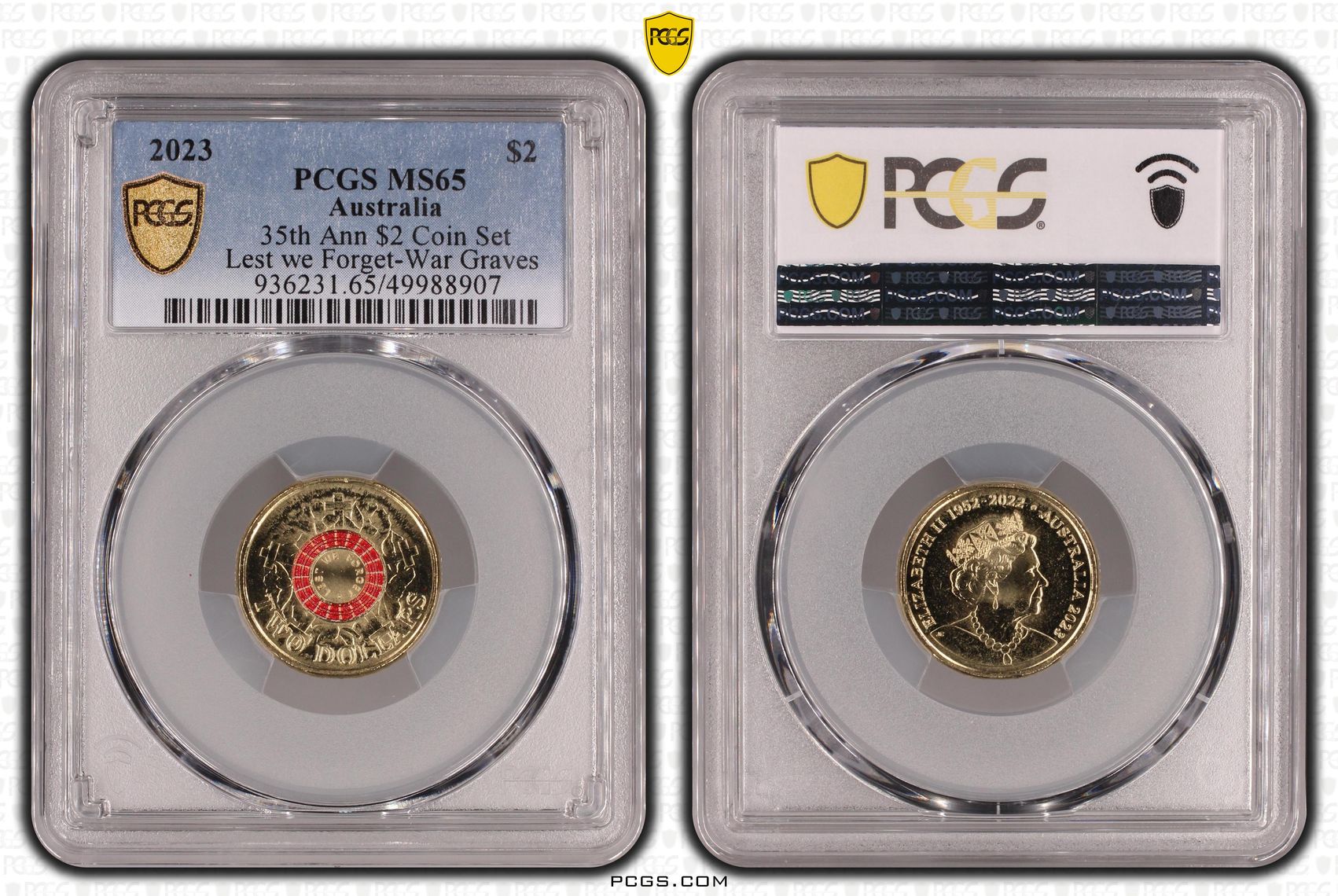 35th Ann $2 Coin Set Colorized Lest we Forget-War Graves , Two Dollar, 2023, PCGS MS65