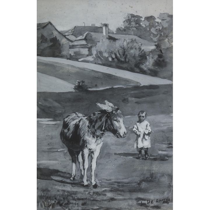 Stanisław Ludwik de Laveaux | Osiołek i dziecko na łące, 1889 r.