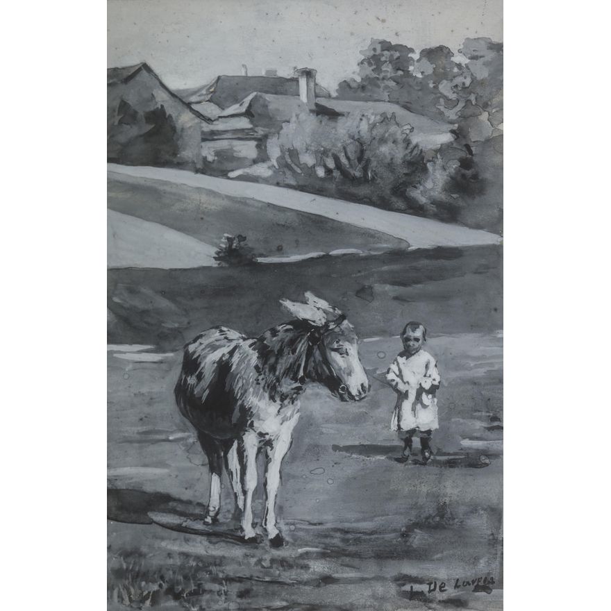 Stanisław Ludwik de Laveaux | Osiołek i dziecko na łące, 1889 r.
