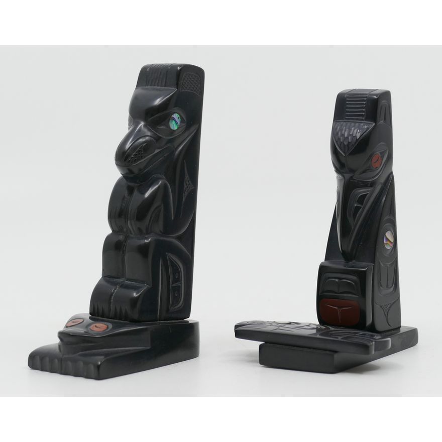 2pc Glen Pollard Argillite Totem Models 3.5'' and 4''