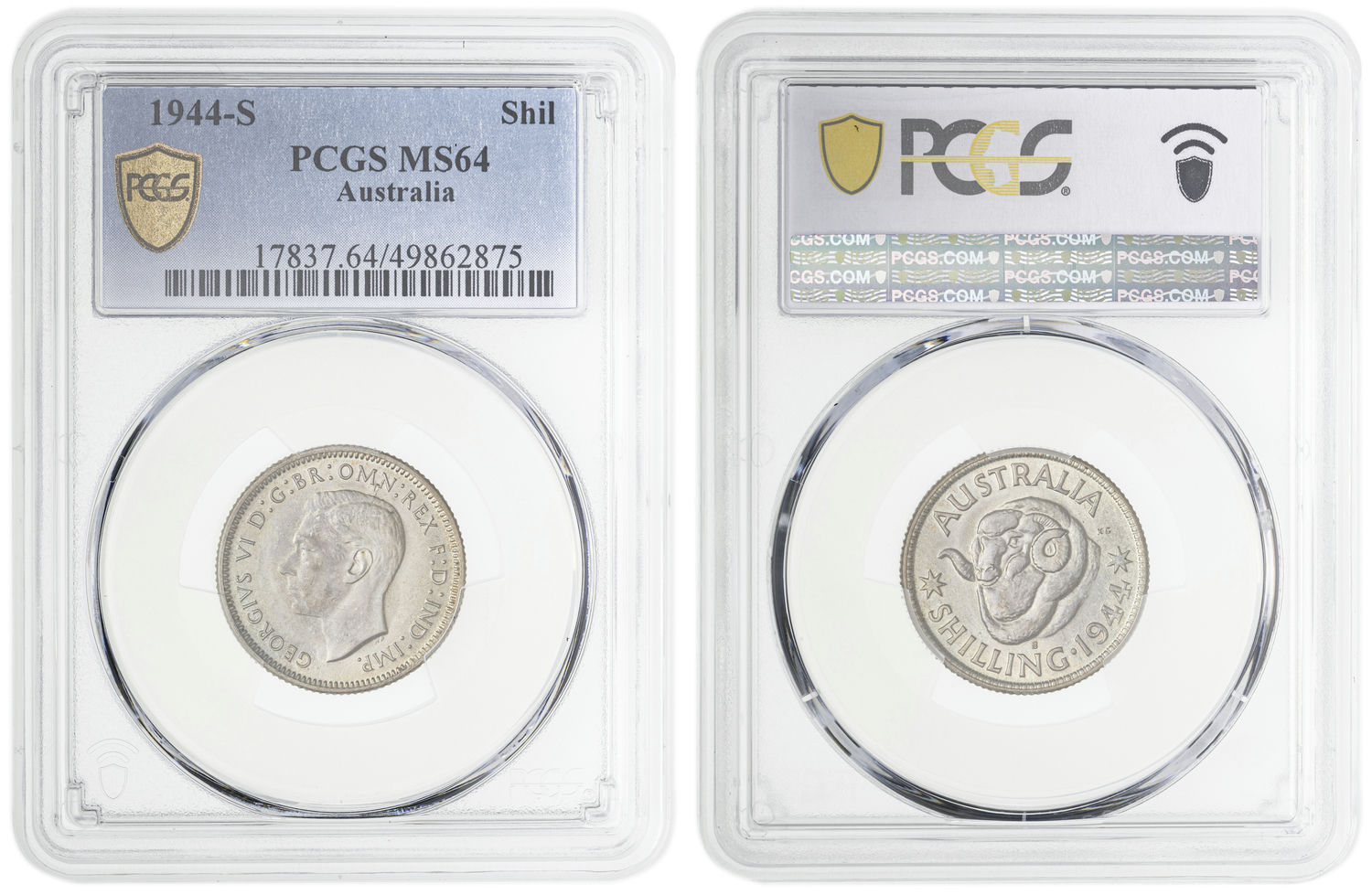 George VI, Shilling, 1944-S, PCGS MS64