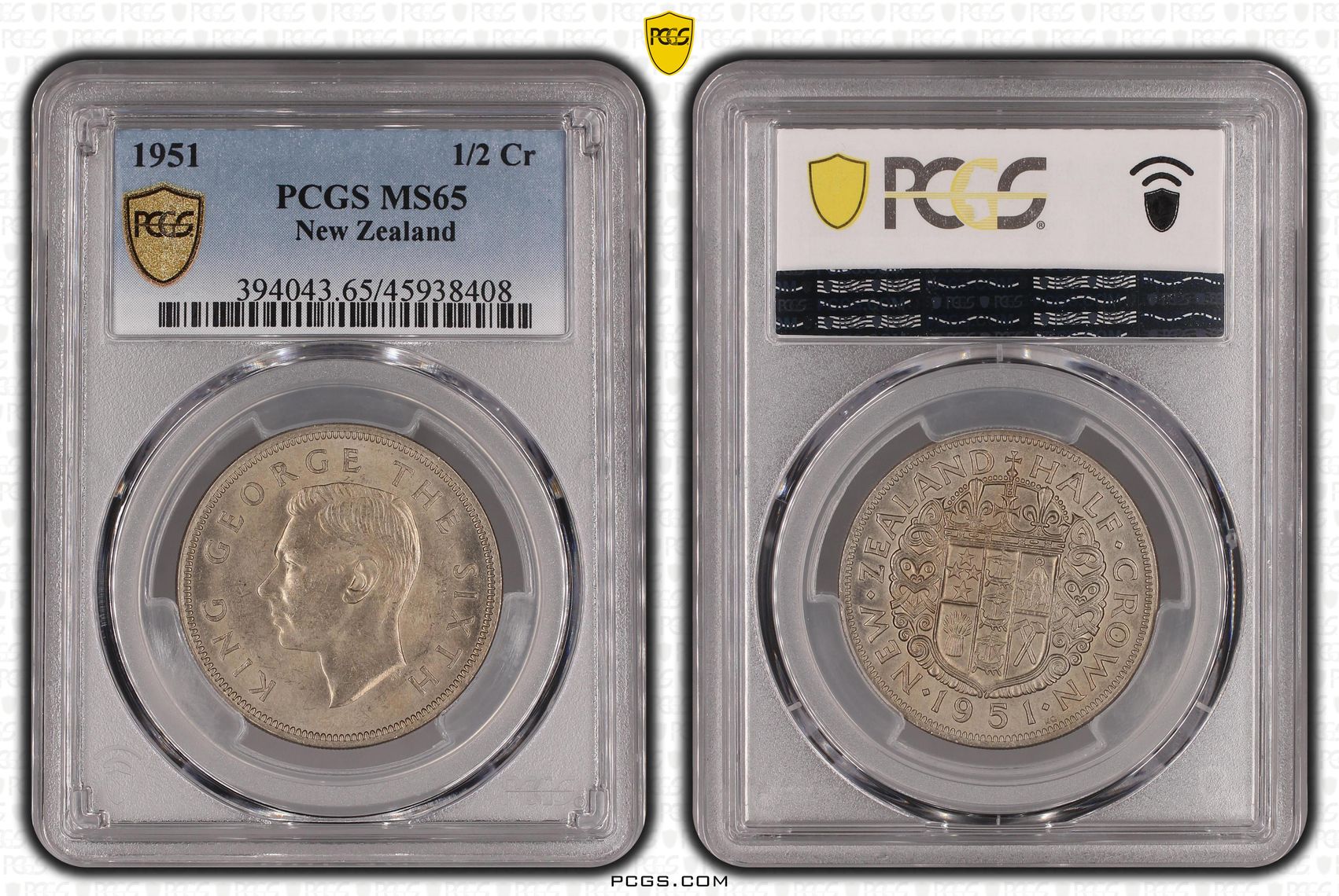 1951 New Zealand 1/2 Crown PCGS - MS65 -408