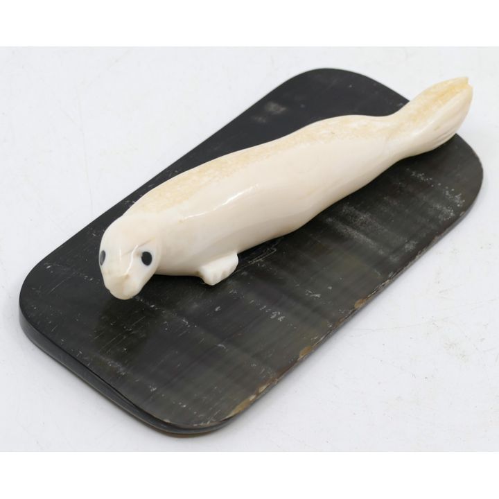 R. Silook  Eskimo Carved Seal on Baleen Base 5''