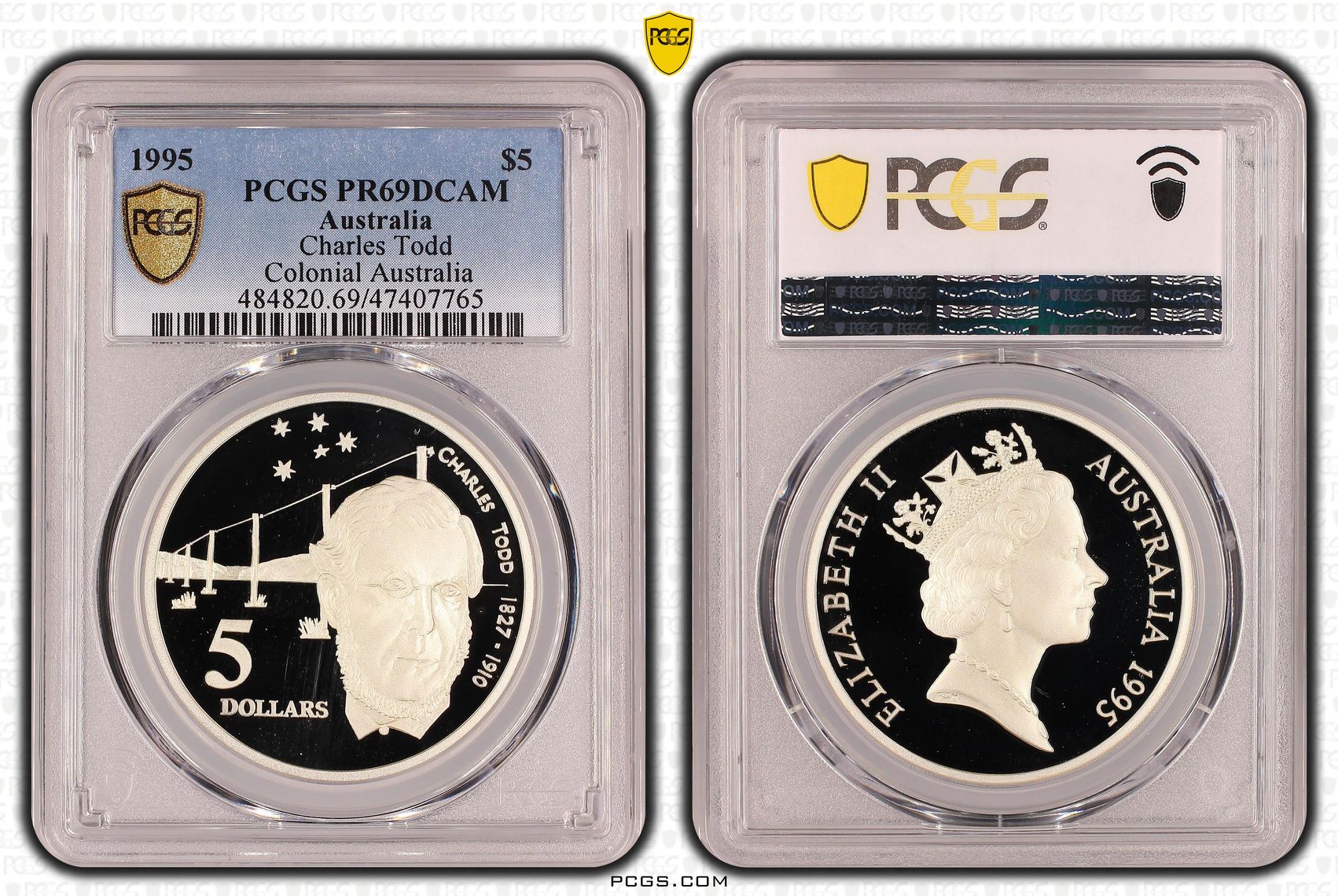 Charles Todd - Colonial Australia , Five Dollar, 1995, PCGS PR69DCAM