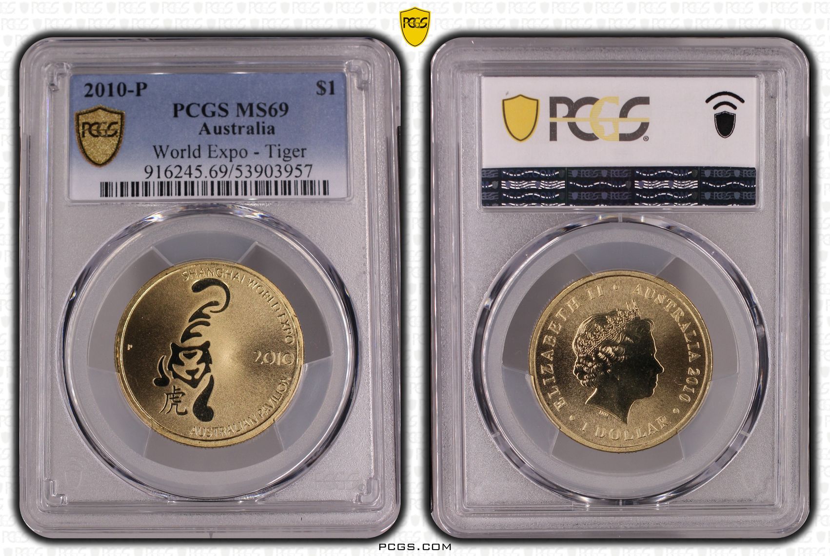 World Expo - Tiger, 5/0, One Dollar, 2010-P, MS69