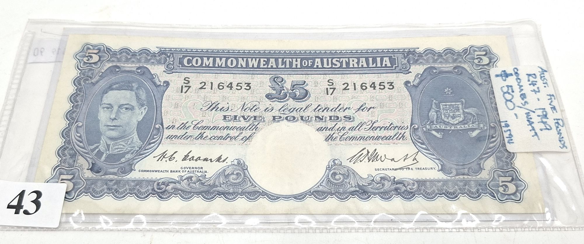 COMMONWEALTH OF AUSTRALIA FIVE POUND NOTE