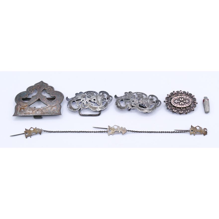 Box Antique Silver Buckles etc.