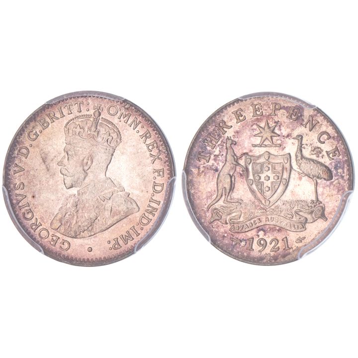 George V, Threepence, 1921-M, PCGS MS 66