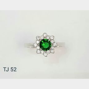 STERLING SILVER GREEN HALO CLUSTER RING WITH CUBICS