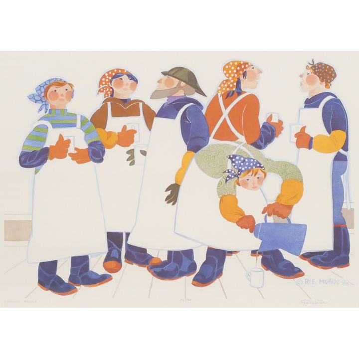Rie Munoz ''Coffee Break'' 1984 Signed Print. Framed 24.25'' x 30.25''