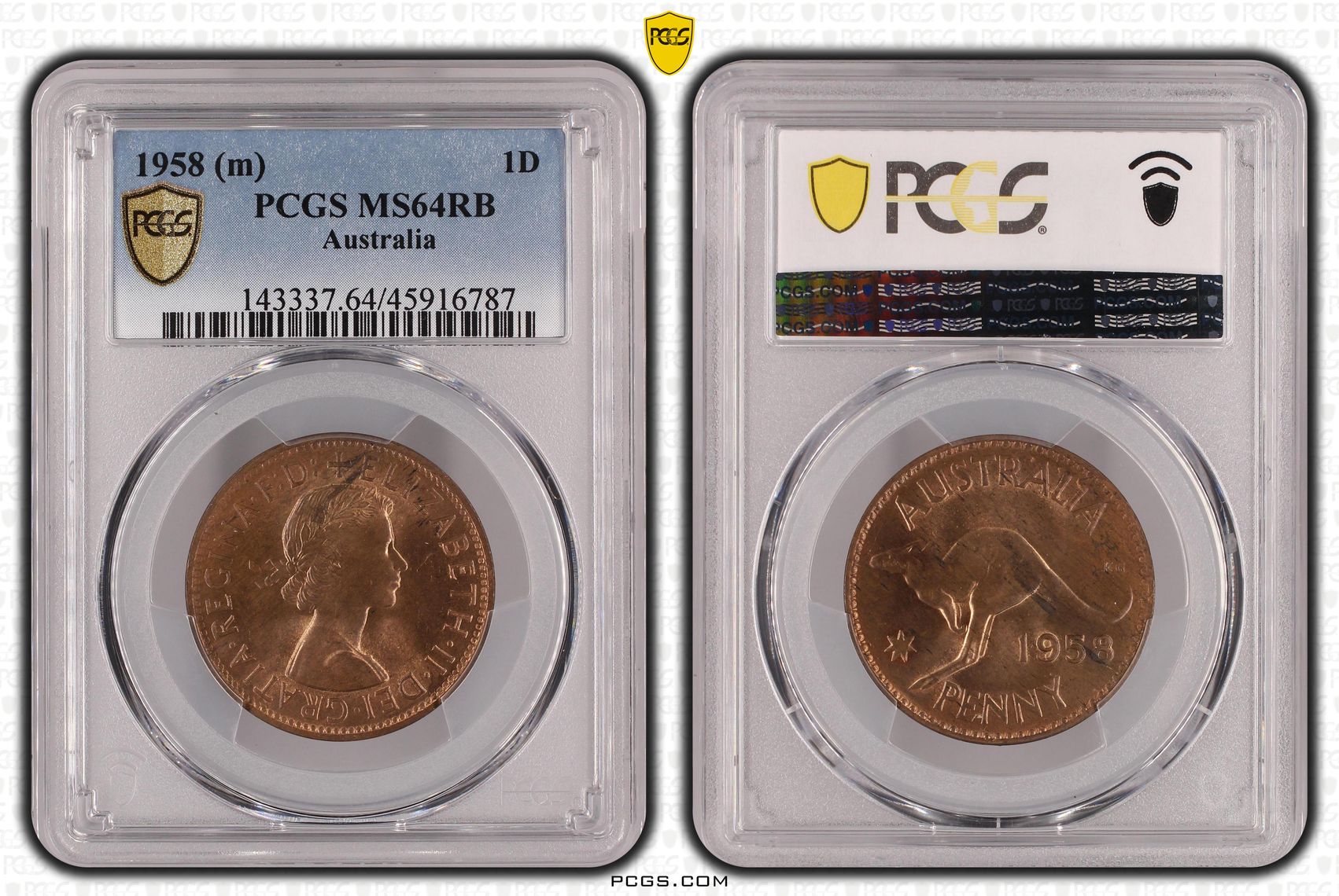 1958 Australia Penny PCGS - MS64RB -787
