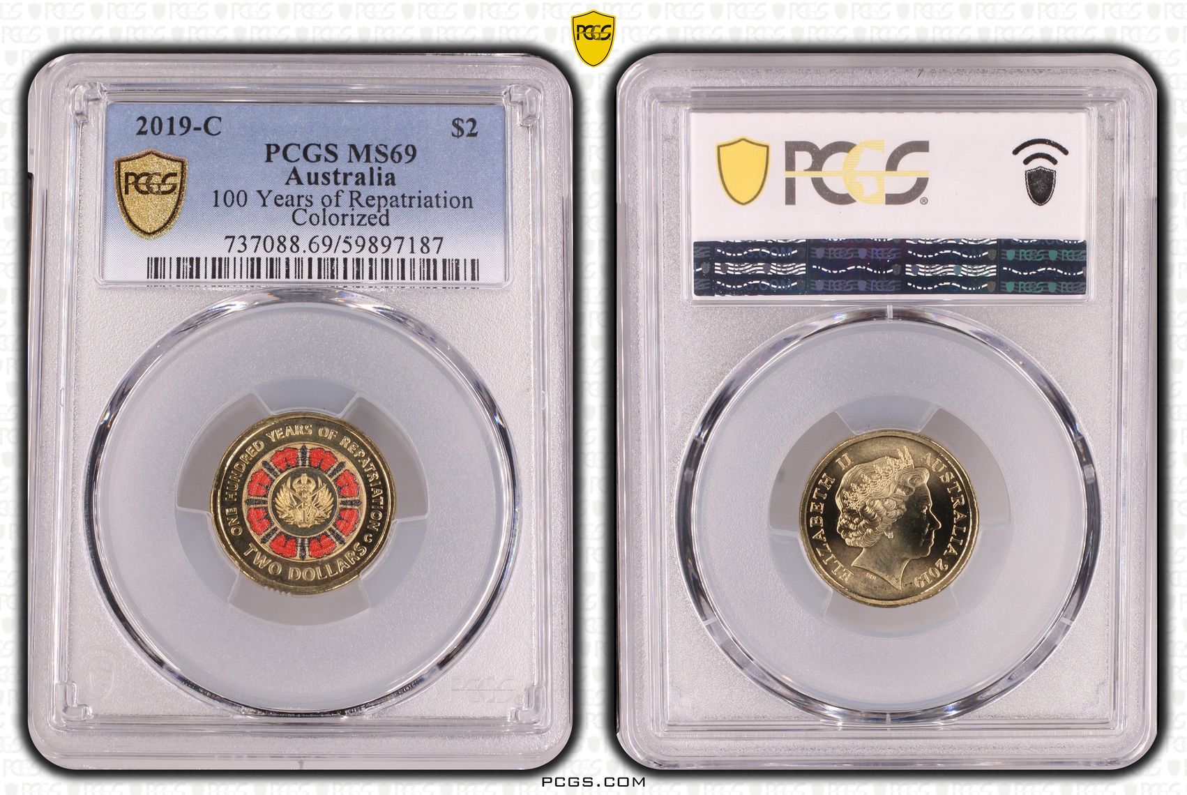 100 Years of Repatriation Colorized, Two Dollar, 2019-C, PCGS MS69