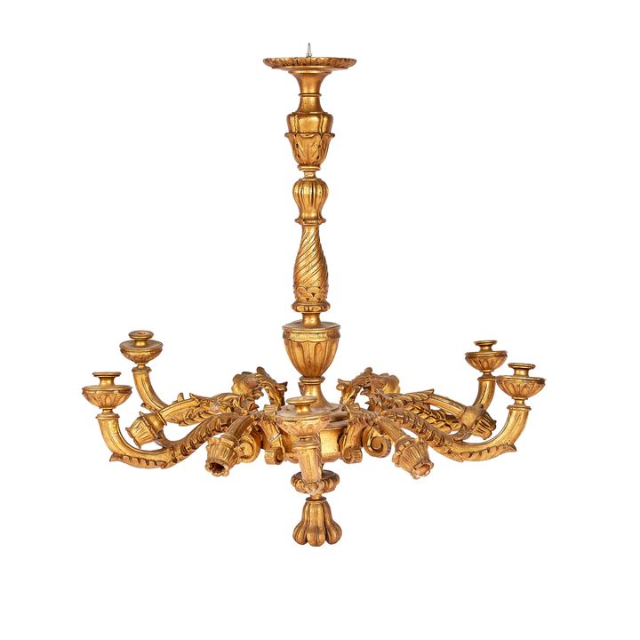 A late 19th century Italian carved giltwood five-light chandelier