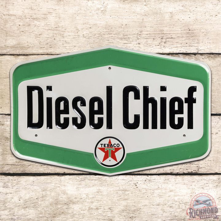 Superb Texaco Diesel Chief Emb. Single Sided Tin Pump Plate Sign