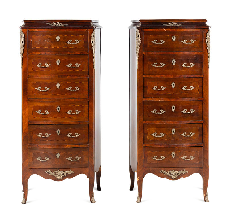 A Pair of Louis XV Style Gilt Bronze Mounted Semainiers