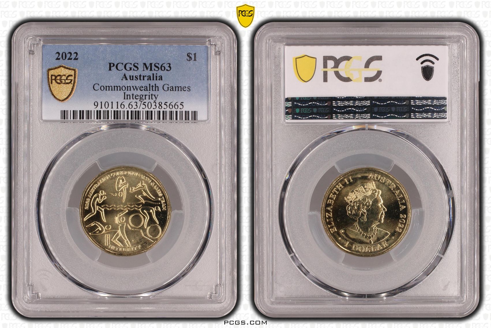 496 · Elizabeth II, Commonwealth Games -Integrity , One Dollar, 2022, PCGS MS63