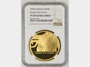 2020 JAMES BOND 'SHAKEN NOT STIRRED' PROOF 2oz GOLD 200 POUND PF69 UCAM