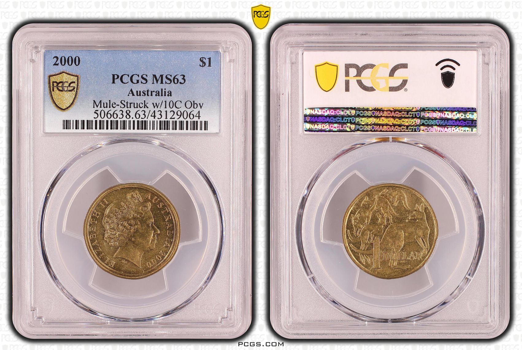 Mule-Struck w/10C Obv Die , One Dollar, 2000, PCGS MS63