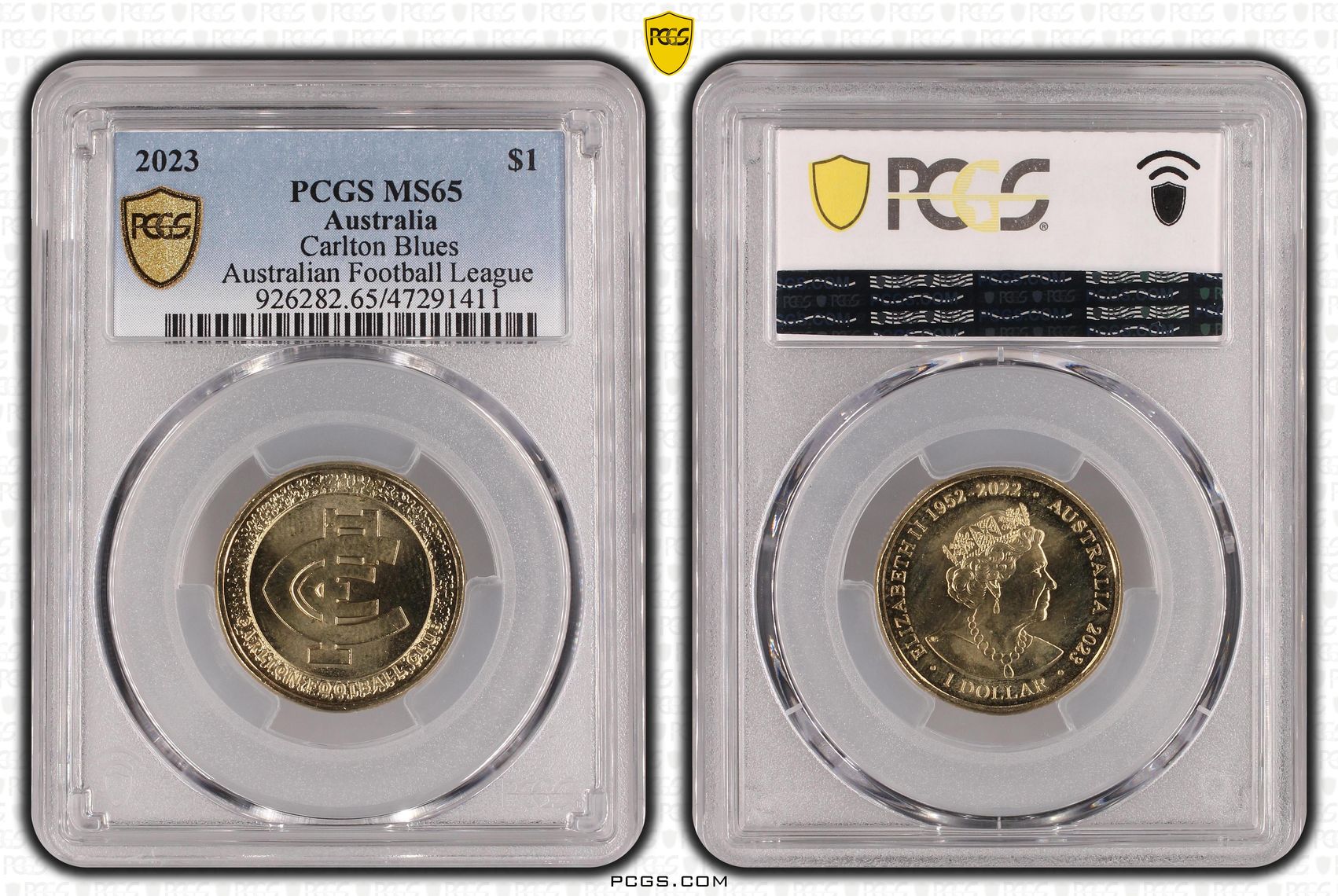 Elizabeth II, AFL - Carlton Blues, One Dollar, 2023, PCGS MS65