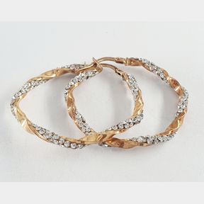 9CT GOLD PLATED STERLING SILVER TWIST CZ HOOP EARRINGS - 51929/10029